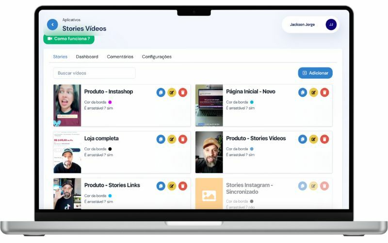 Painel prático e intuitivo para gerenciar seus stories vídeos